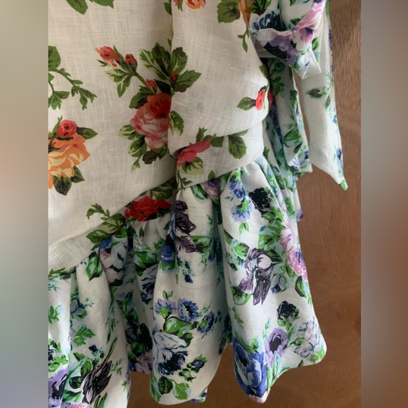 ❗️SALE❗️Zimmerman White Ruffled Floral-print Linen Mini Dress - Picture 7 of 7